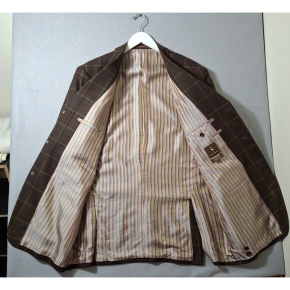 TailorByrd Flannel Windowpane Sport Coat 42L Brown Wool Ticket Pocket - Picture 8 of 14